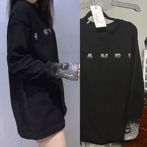 Black cotton Long Sleeve Shirt with Glitter Accents